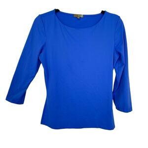 Judy P Womens XS Sabrina Boatneck Top Royal Blue 3/4 Sleeve Pullover Made in USA